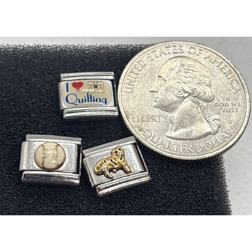 UD Italy Stainless Steel 18k Gold Italy Modular Lot 3 Charms Cat Baseball Quilt - Picture 2 of 5